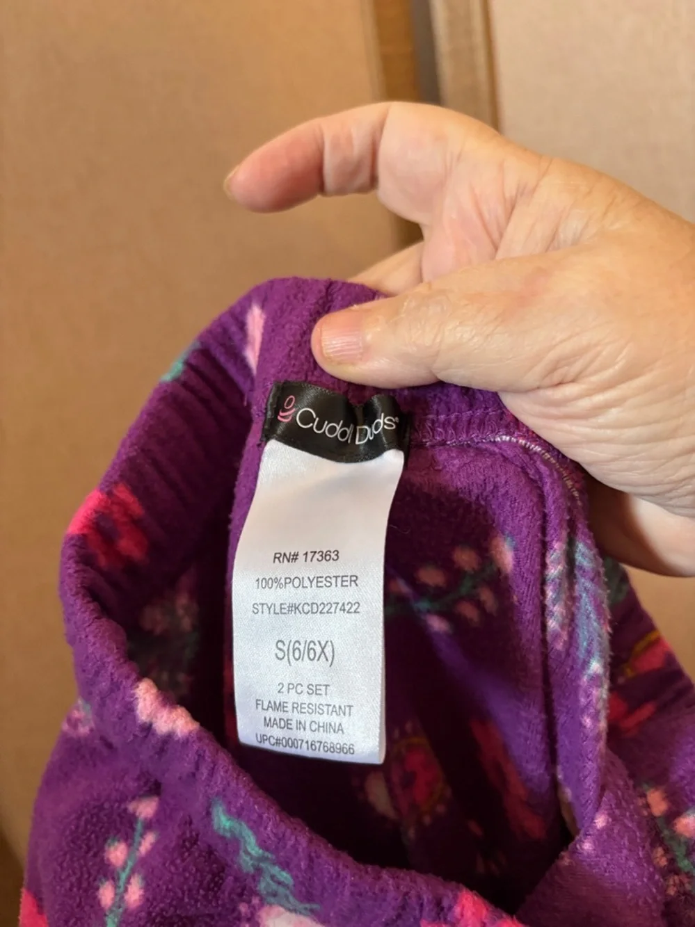 Purple Floral Fleece Lounge Pants with Pink Cuffs Cuddl Duds Small 6/6X